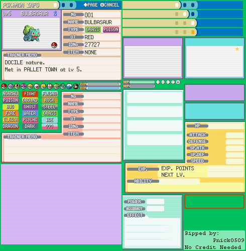 Pokémon FireRed / LeafGreen - Pokémon Summary Menu