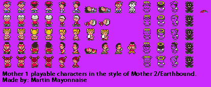 EarthBound Beginnings Customs - Playable Characters (EarthBound / MOTHER 2-Style)