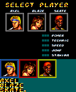Streets of Rage 2 - Character Select Screen