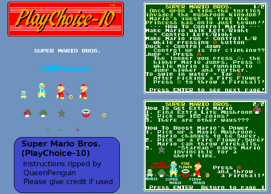 Super Mario Bros. (PlayChoice-10) - Instructions Screens