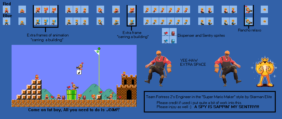 Custom / Edited - Team Fortress 2 Customs - Engineer (Super Mario Maker-Style)  - The Spriters Resource