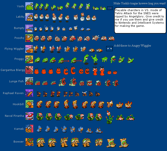 Tetris Attack - VS. Mode Characters