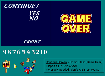 Sonic Blast - Continue Screen