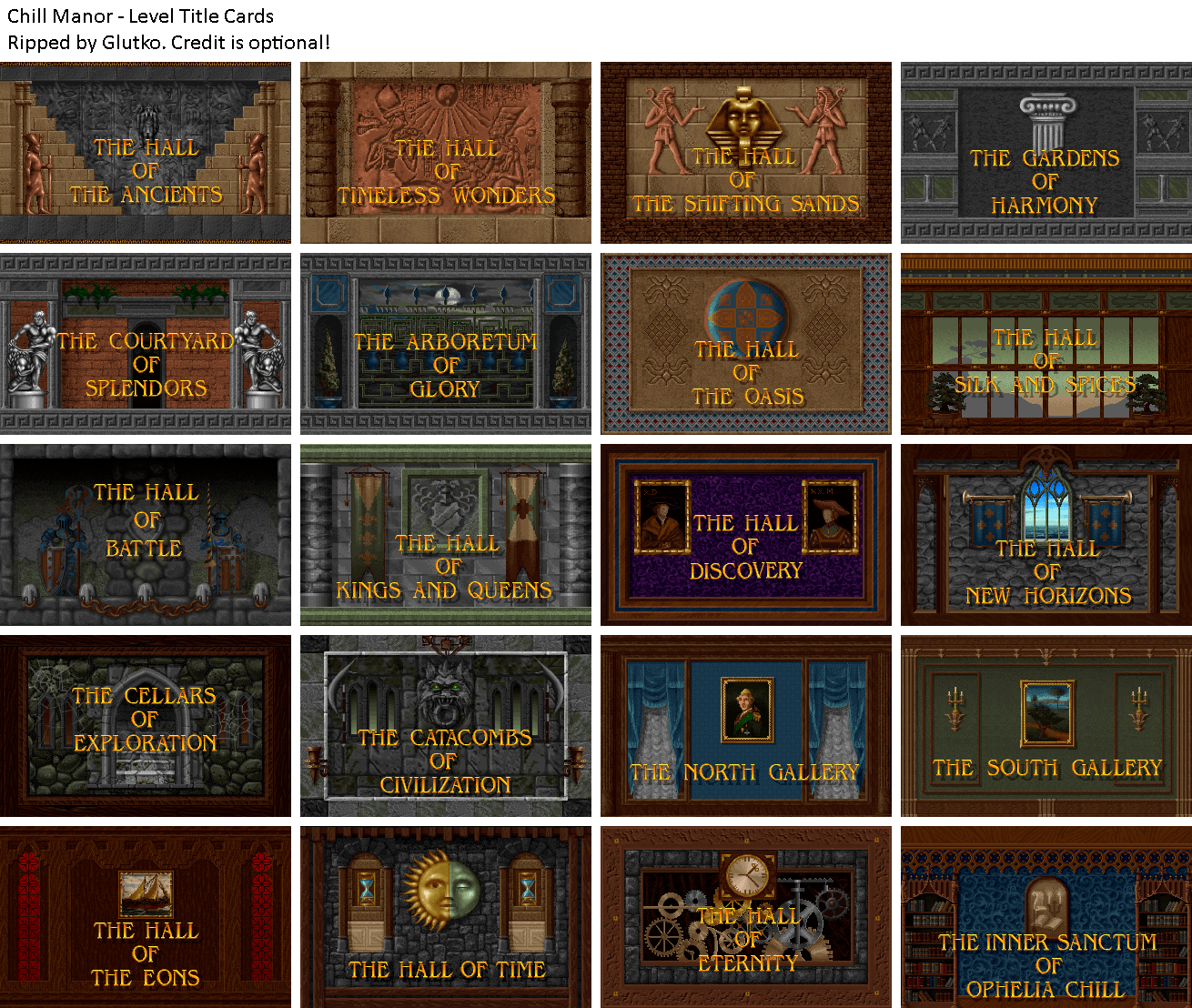 Chill Manor - Level Title Cards