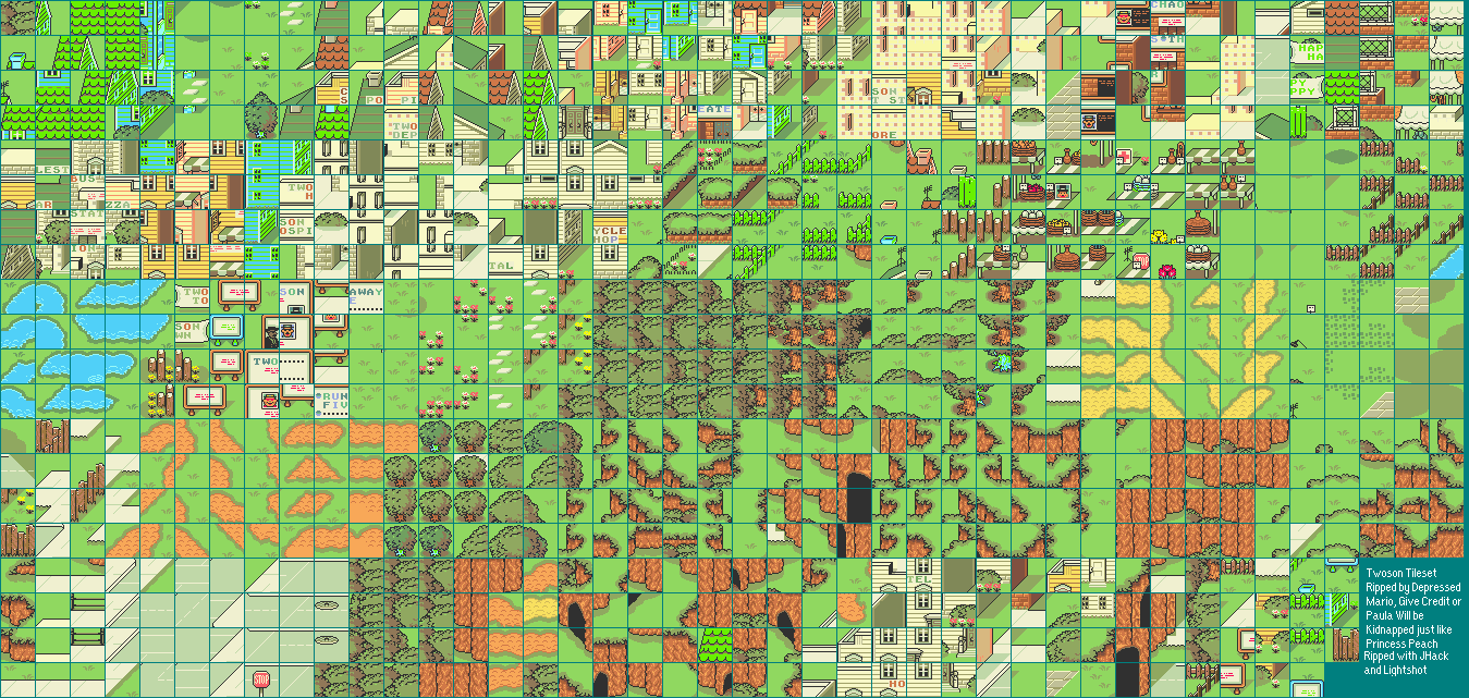 EarthBound / Mother 2 - Twoson / Happy Happy Village Tileset (Exterior)