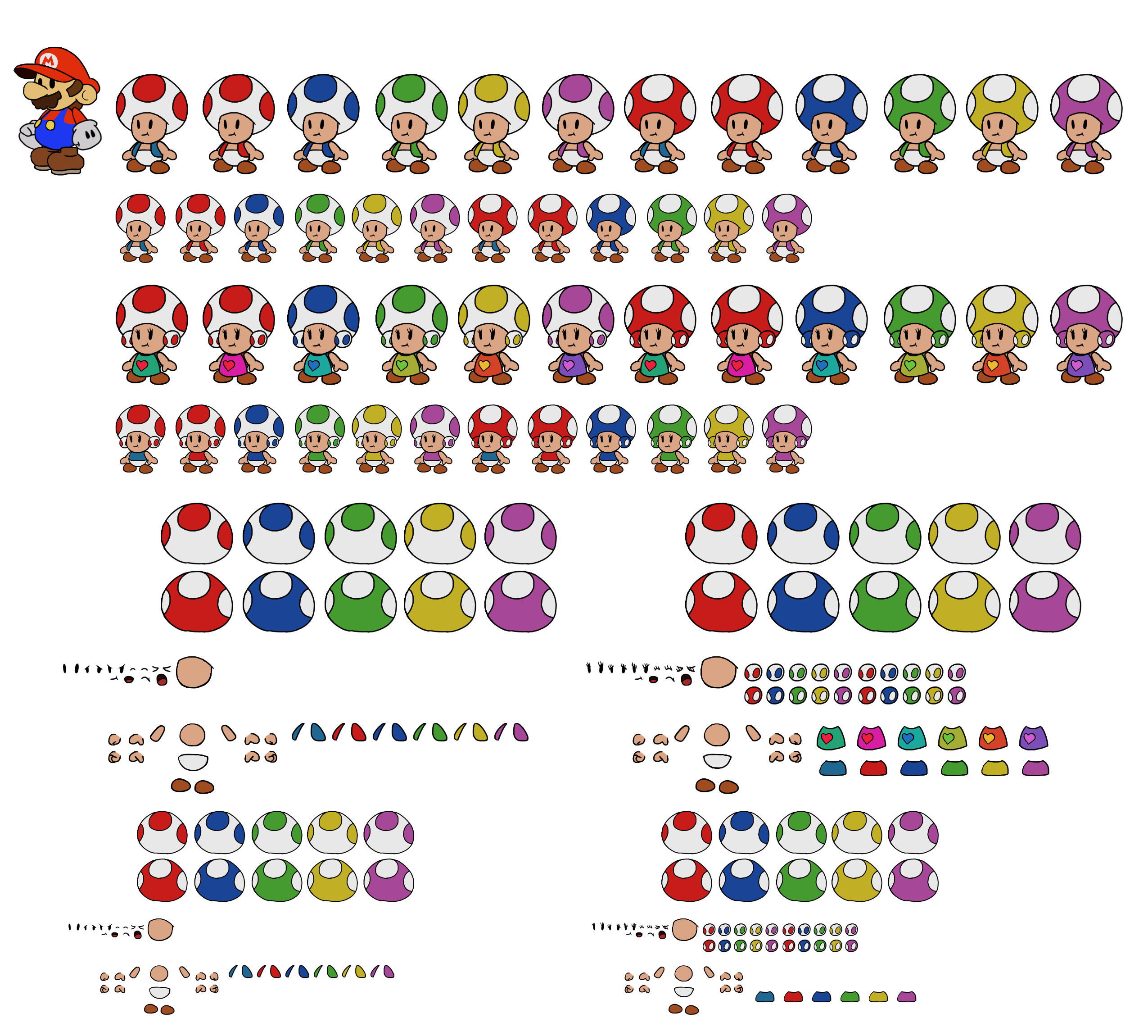 Custom / Edited - Mario Customs - Toads (Paper Mario-Style, Modern