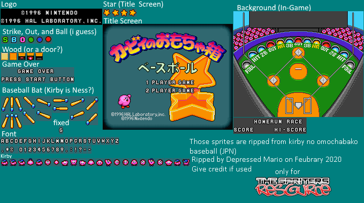 Kirby no Omochabako - Baseball (JPN) - General Sprites