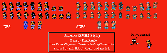 Disney / Pixar Customs - Jasmine (Super Mario Bros. 2 NES & SNES-Styles)