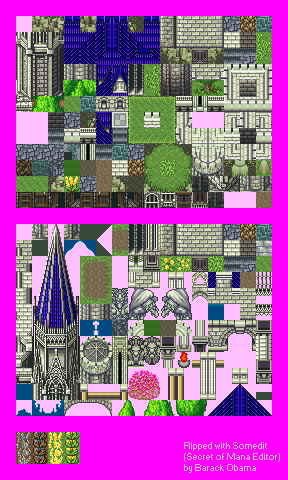 Secret of Mana - Tasnica, Pandora Castle & Lighthouse (Exterior, Battlements, Roof)