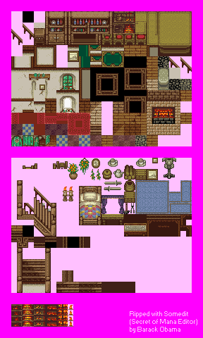 Secret of Mana - Potos, Kippo, Pandora, Todo, Mandala, Tropics, Kakkara, Neko's, Santa's (Interior)