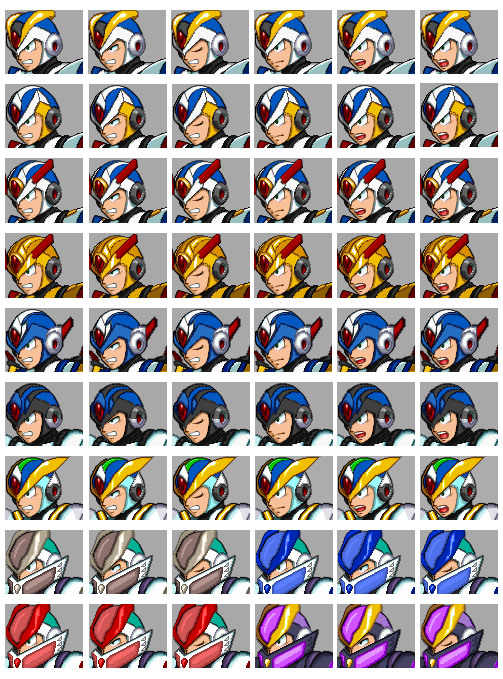 Megaman X1-X8 Armors Mugshots (X6 Style)