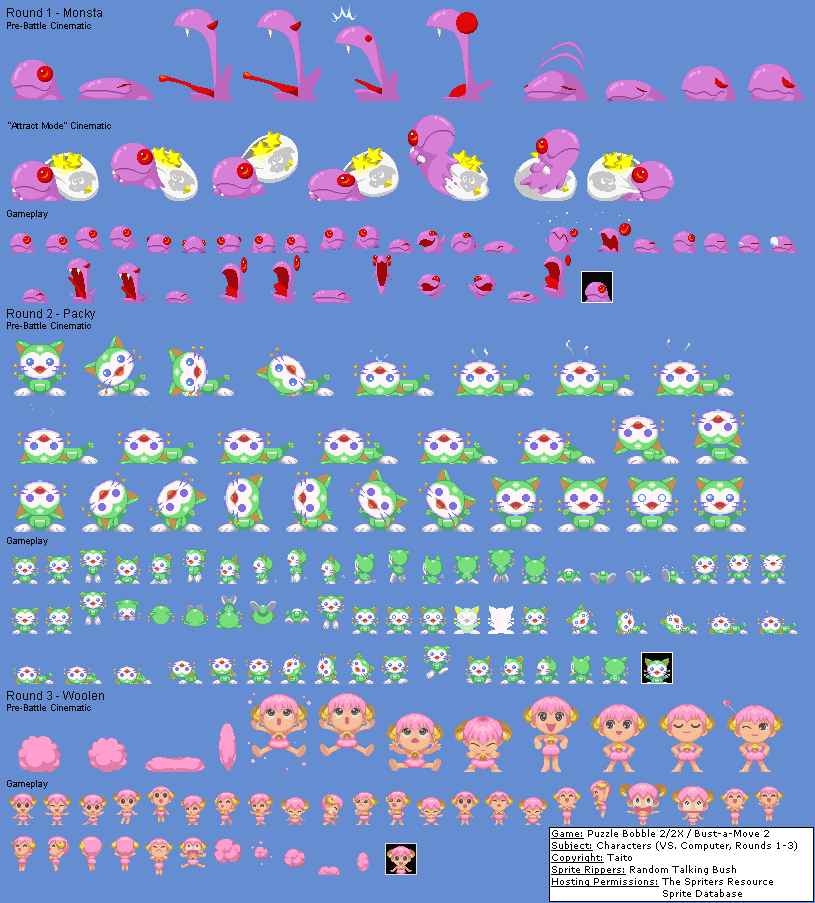 Bust-A-Move Again / Puzzle Bobble 2 - Characters (VS. Computer, Rounds 01-03)