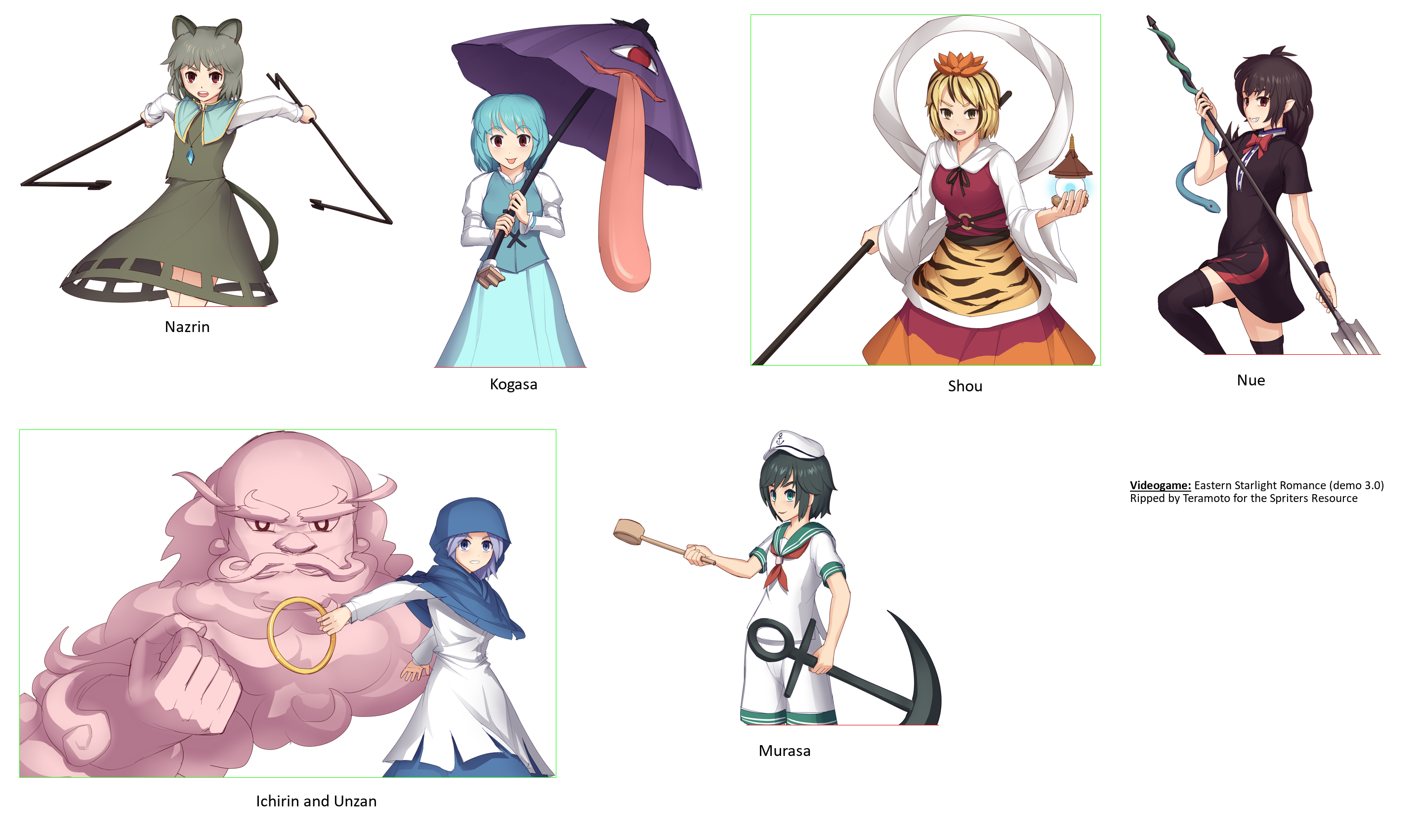 Nazrin, Kogasa, Ichirin, Shou, Nue and Murasa