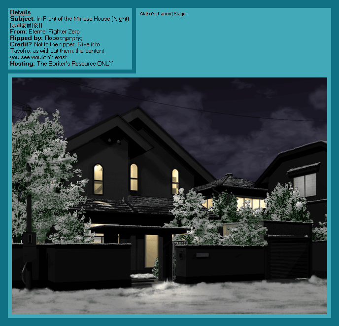 Eternal Fighter Zero - In Front of the Minase House (Night) (Akiko)