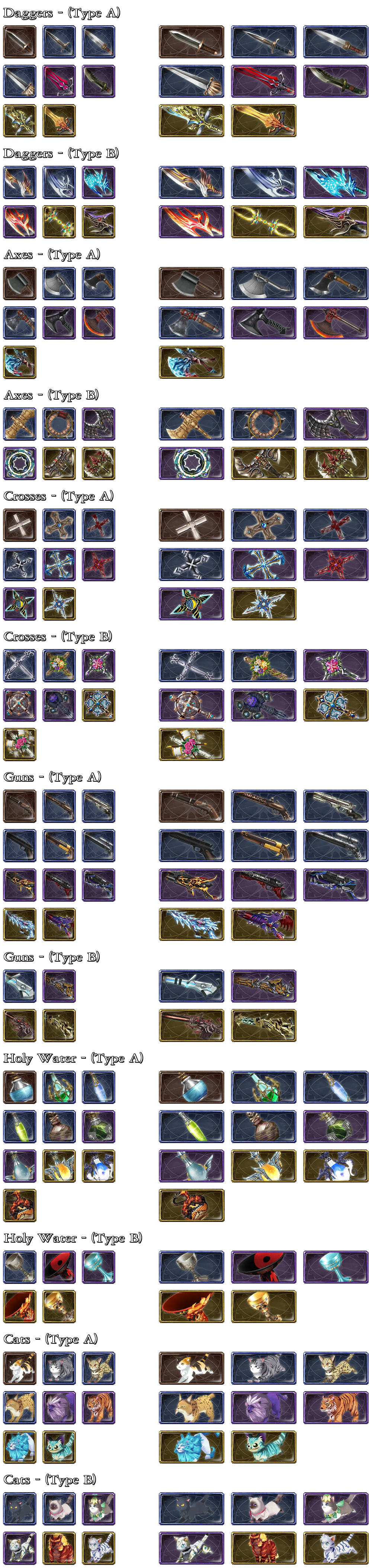 Castlevania: Grimoire of Souls - Sub Weapon Icons