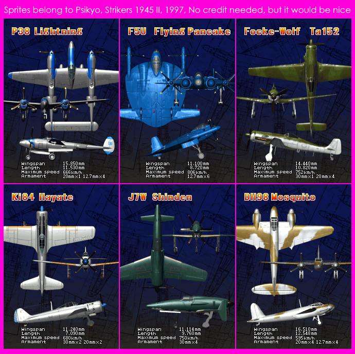 Strikers 1945 II - Aircraft Profiles