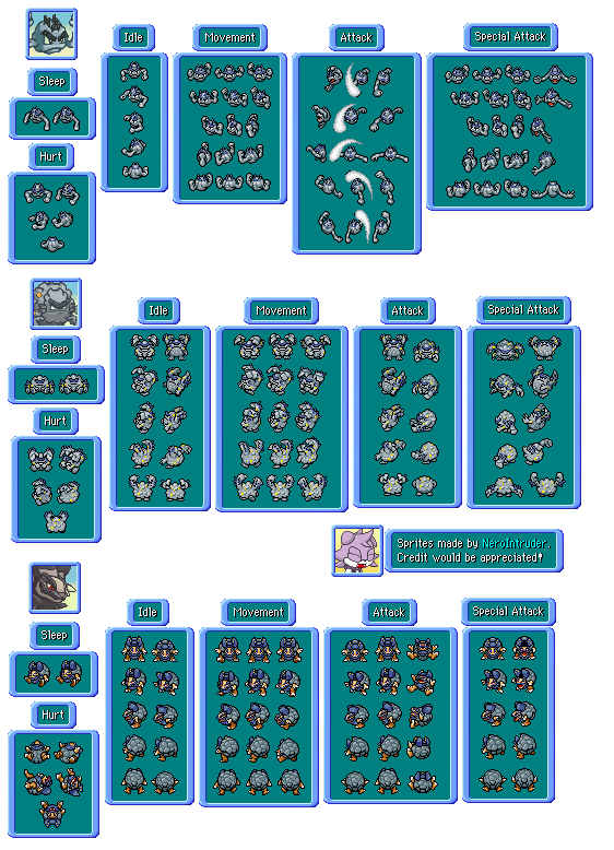 Pokémon Generation 1 Customs - #074 Geodude, #075 Graveler & #076 Golem (Alolan, PMD-Style)