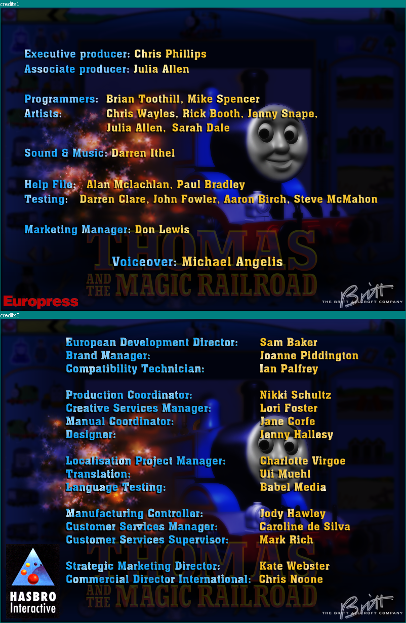 Thomas & The Magic Railroad: Print Studio - Credits