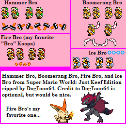 Hammer Bro, Boomerang Bro, Fire Bro, and Ice Bro