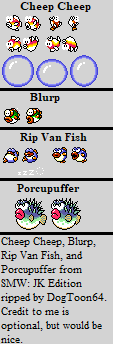 Super Mario World: Just Keef Edition (Hack) - Cheep Cheep, Blurp, Rip Van Fish, & Porcupuffer