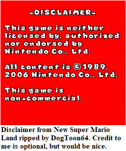 New Super Mario Land (Homebrew) - Disclaimer