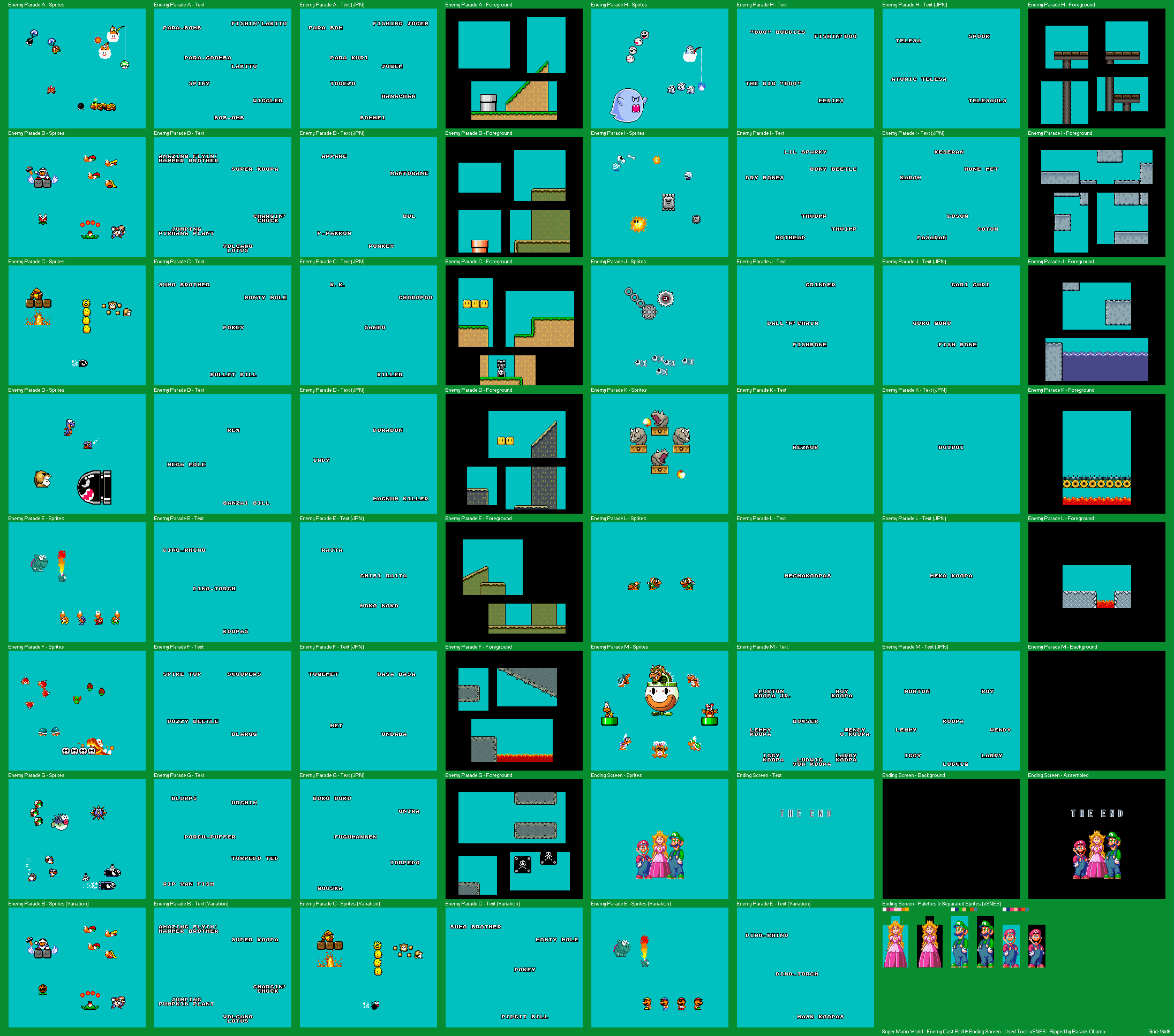 Super Mario World - Enemy Cast Roll & Ending Screen