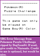 Pokémon Puzzle Challenge - Super Game Boy Error Message