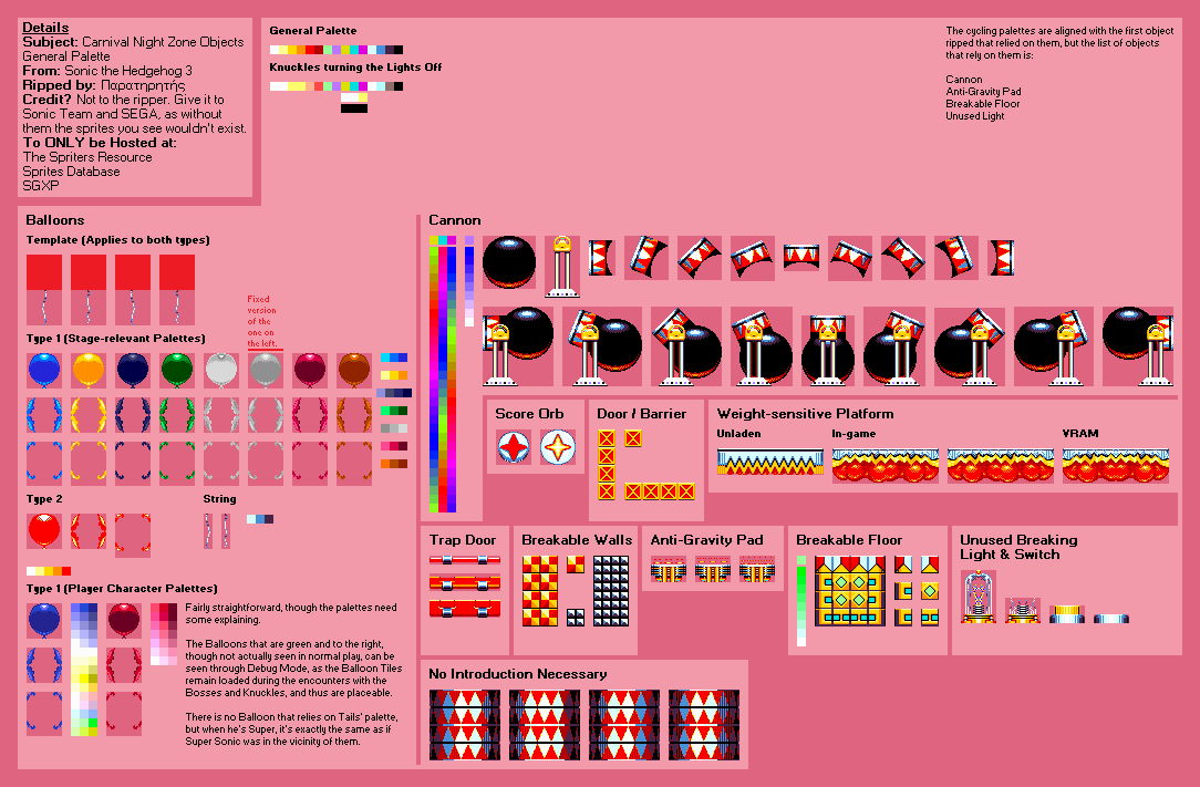 Sonic the Hedgehog 3 - Carnival Night Zone Objects