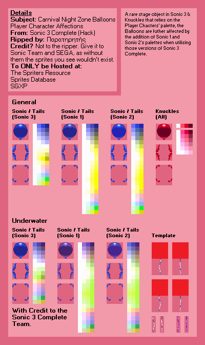 Sonic 3 Complete (Hack) - Carnival Night Zone Balloons (Player Character Palettes)