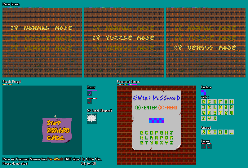 Pac-Attack - Menu and Password Screens