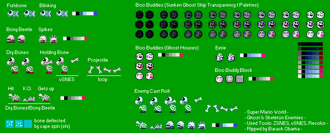 Super Mario World - Dry Bones & Boo Variants