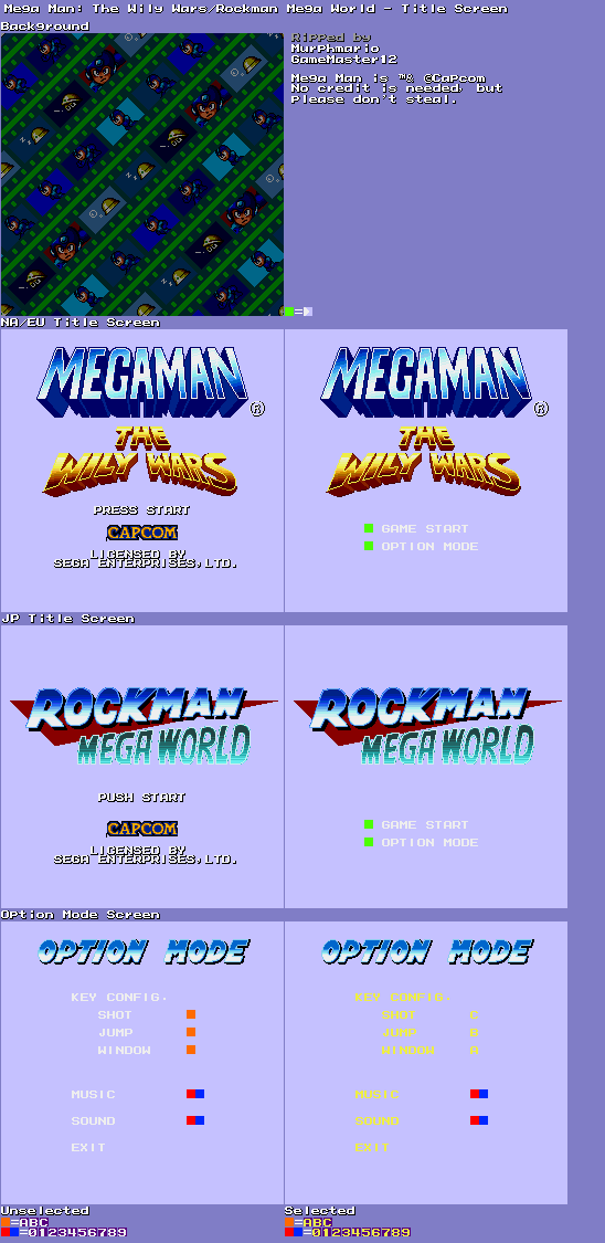 Mega Man: The Wily Wars: Wily Tower - Title Screen and Option Menu