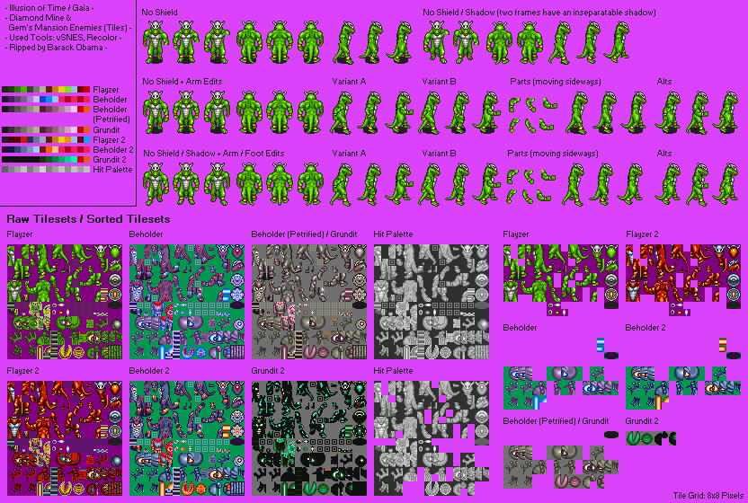 Illusion of Gaia / Illusion of Time - Diamond Mine & Gem's Mansion Enemies (Tiles)