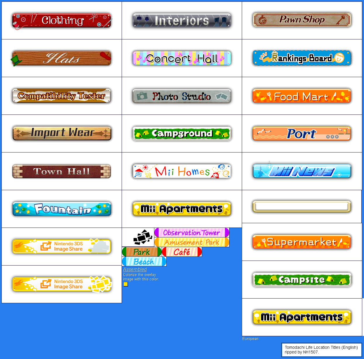 Tomodachi Life - Location Titles (English)