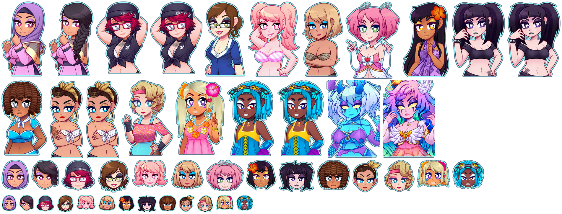 Huniepop 2: Double Date - Girl Heads and Portraits