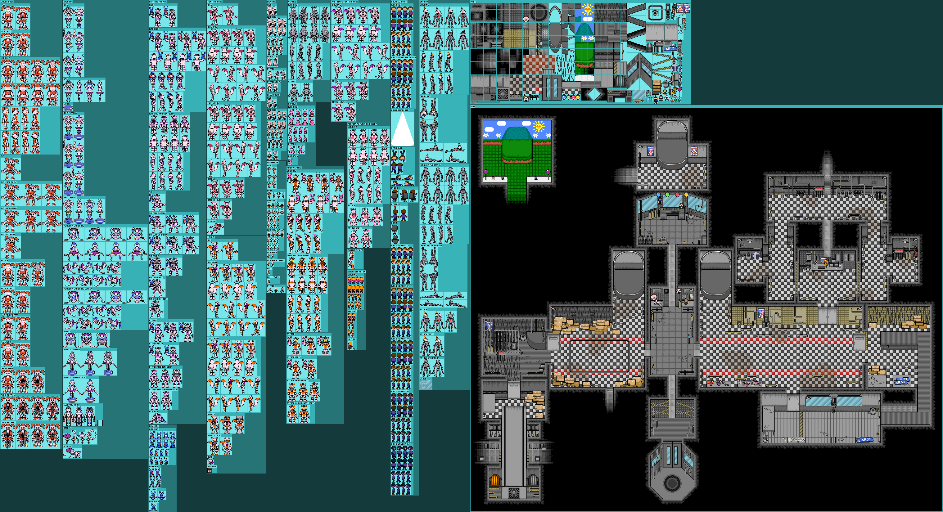 Five Nights at Freddy's Customs - Sister Location Map / Characters (Undertale Overworld-Style)