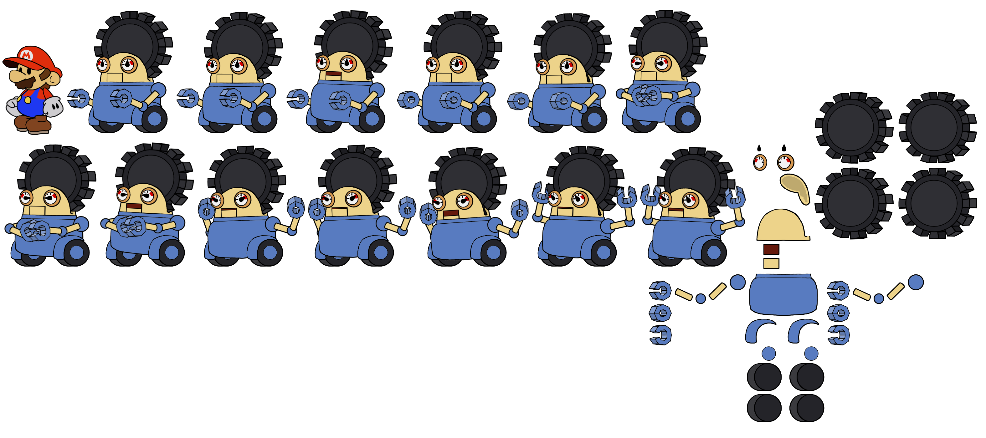 Mario Customs - Gearmo (Blue) (Paper Mario-Style)