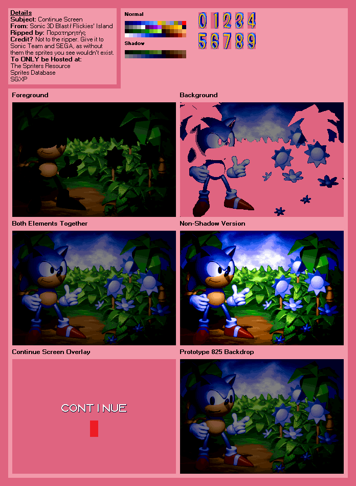 Sonic 3D Blast / Flickies' Island - Continue Screen