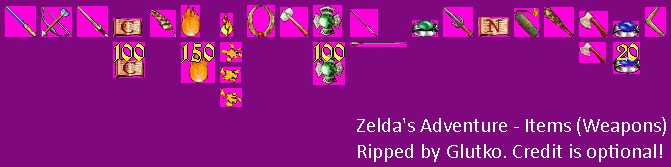 Zelda's Adventure - Weapons