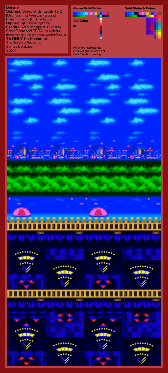 Knuckles' Chaotix (32X) - Speed Slider Levels 1 & 2 (Starting Area, Day) (0111 Prototype)