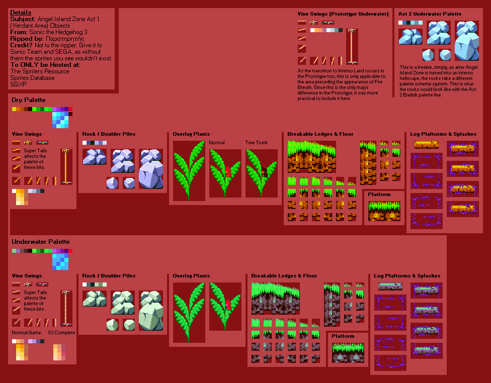 Sonic the Hedgehog 3 - Angel Island Zone Act 1 (Green Area) Objects