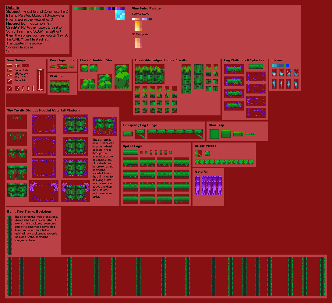 Sonic the Hedgehog 3 - Angel Island Zone (Burning Area, Underwater) Objects