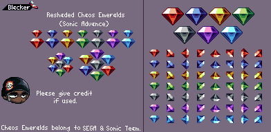 Sonic the Hedgehog Customs - Chaos Emeralds (Sonic Advance, Re-Shaded)