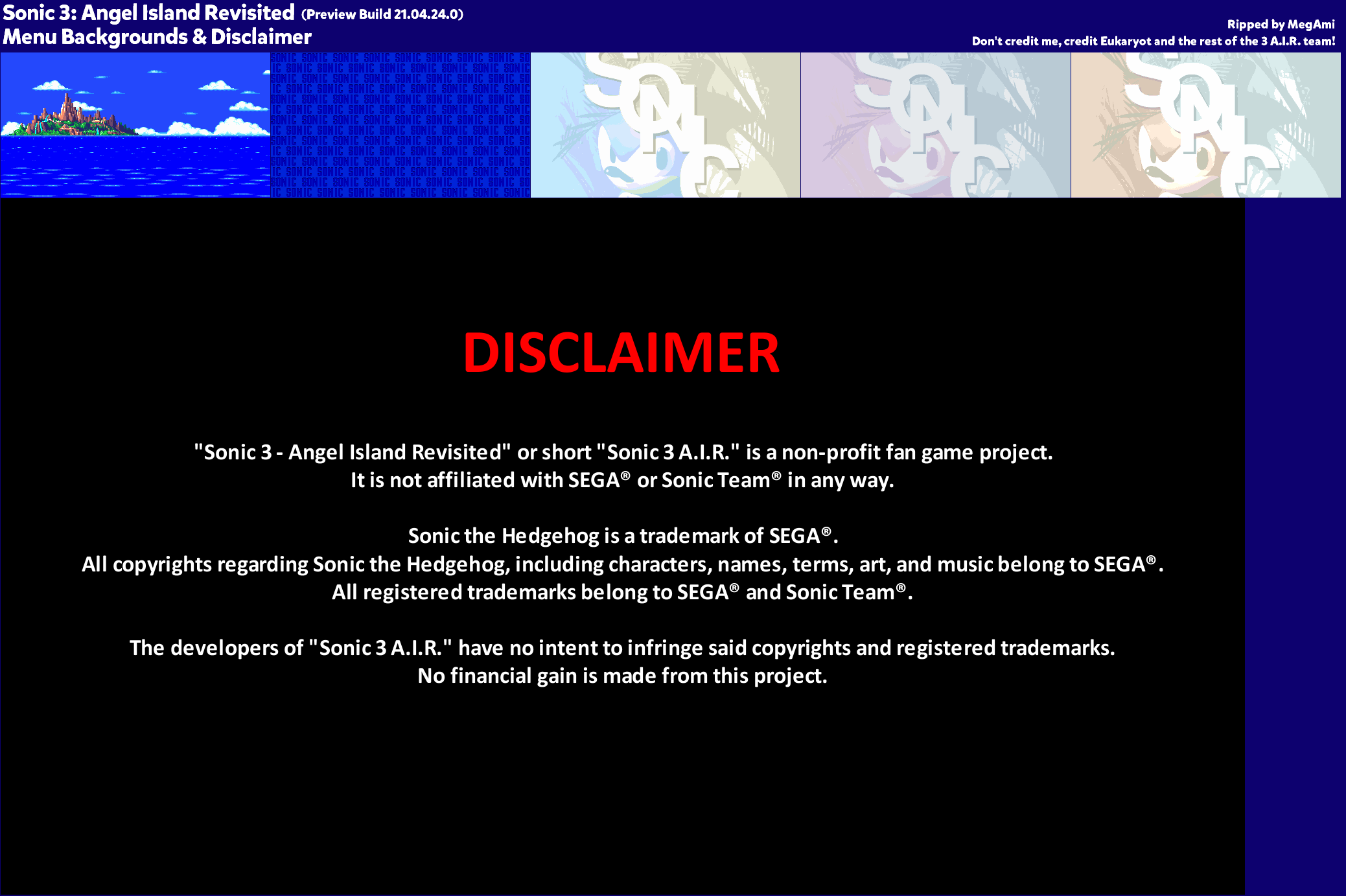 Sonic 3 A.I.R. - Menu Backgrounds & Disclaimer