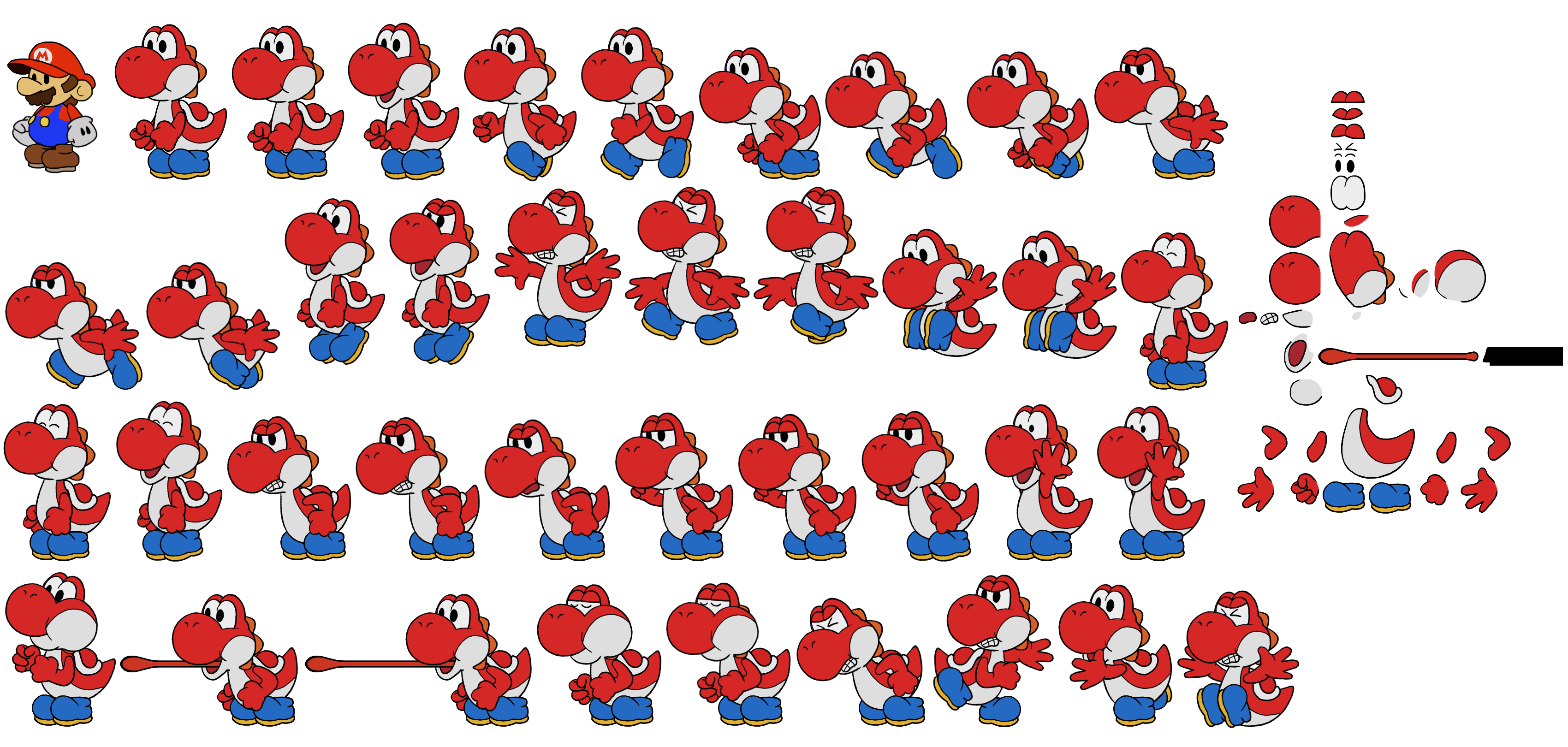 Yoshi (Red) (Paper Mario-Style, Modern)