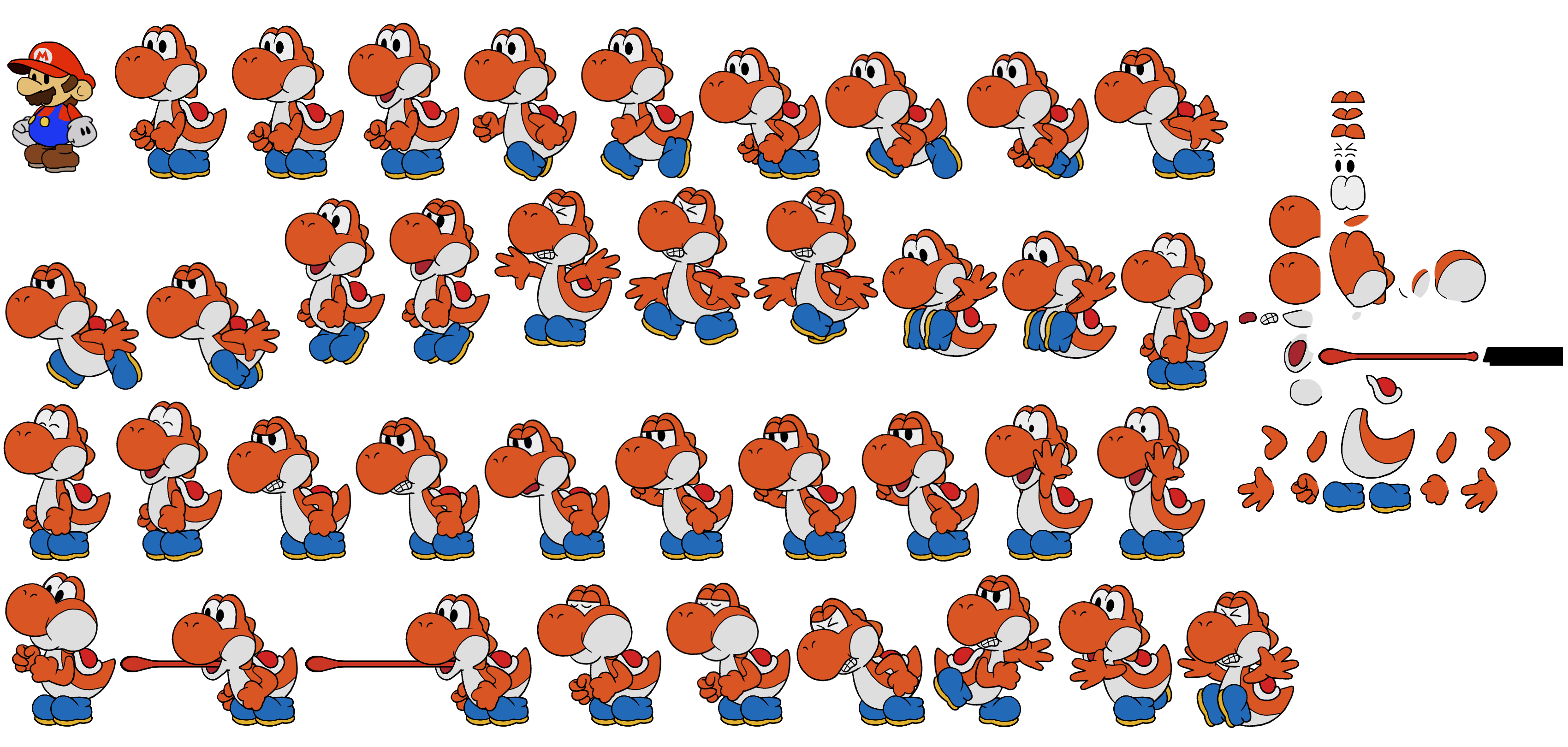 Yoshi (Orange) (Paper Mario-Style, Modern)