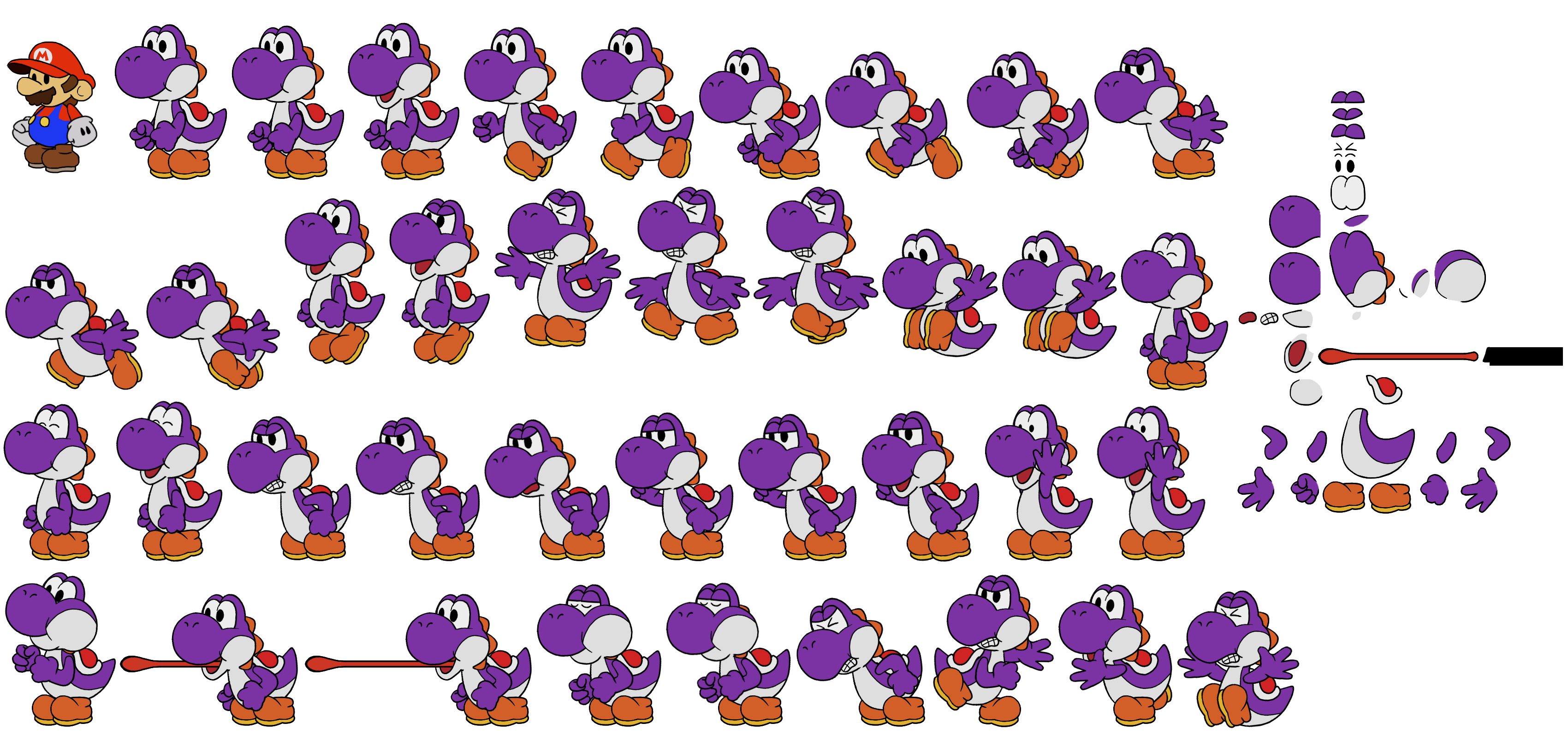 Yoshi (Purple) (Paper Mario-Style, Modern)