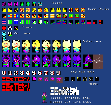 3-Biki no Buta-chan - Characters, Tileset, Items, Numbers, & Logo