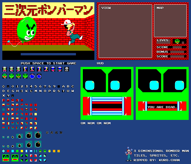 3-D Bomber Man - Title Screen, Characters, Items, HUD, Font & Tileset
