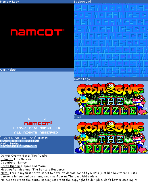 Cosmo Gang: The Puzzle (JPN) - Title Screen